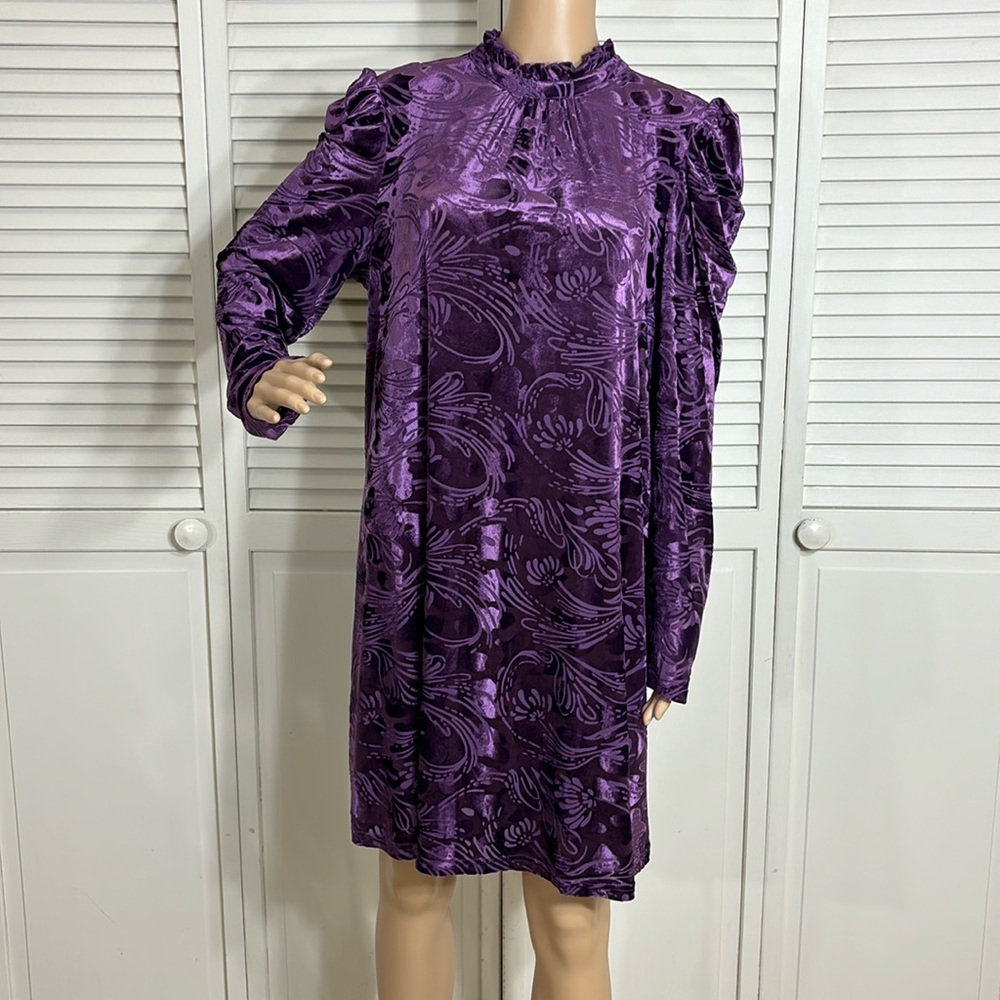 ModCloth Nouveau Shift Puff Sleeves Ruffled Dress in Purple XL